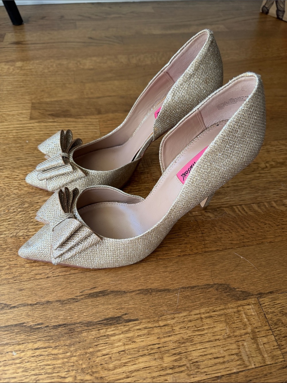 Betsey Johnson Gold Pointed-Toe Bow Heels